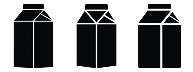 milk carton minimal flat icon set, black color and white background