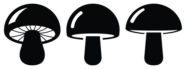 mushroom minimal flat icon set, black color and white background
