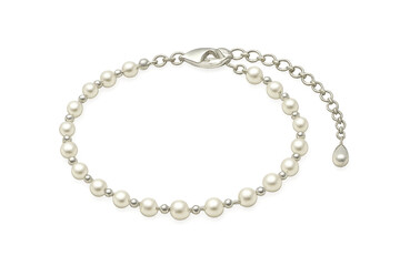 Pearl bracelet featuring silver chain and clasp on transparent background