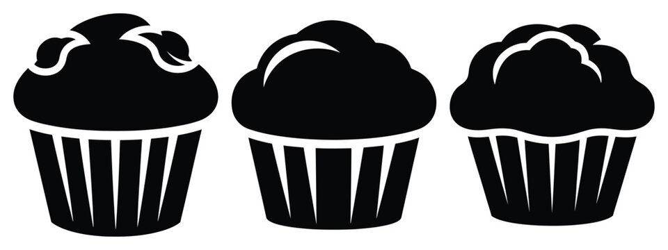muffin minimal flat icon set, black color and white background