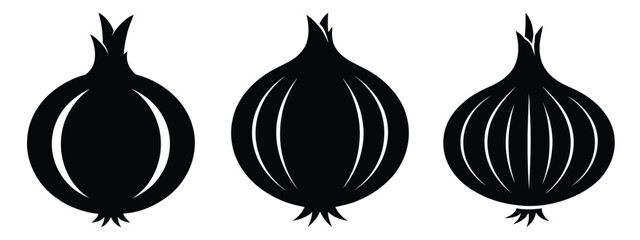 onion minimal flat icon set, black color and white background