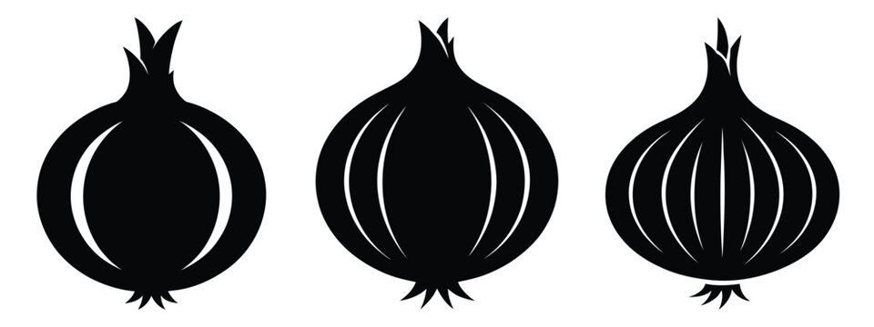 onion minimal flat icon set, black color and white background