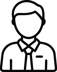 Black line art avatar of a man wearing a shirt and tie