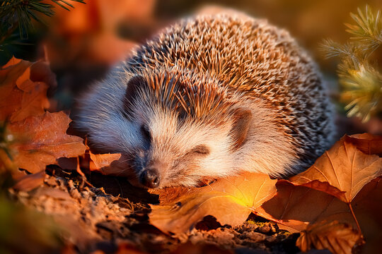 Ein schlafender Igel im Herbstlaub