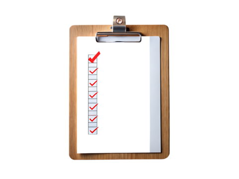 Clipboard with checklist and red hearts isolated on black background isolated on white background isolated on transparent background
