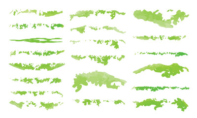 Vibrant Green Watercolor Paint Brush Elements Collection — Hand-Painted Artistic Strokes and Textured Brush Marks