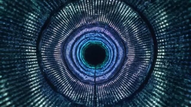 Tunnel vision of textured concentric circles in varying blue hues