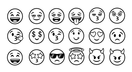 Set of Emoticon Icons with Different Expressions