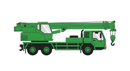 Fototapeta premium Illustration of green crane truck heavy equipment machinery construction vehicle transport