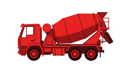 Red cement mixer truck illustration vector graphic for construction equipment design use
