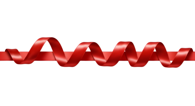 Vibrant red ribbon curled into a spiral shape