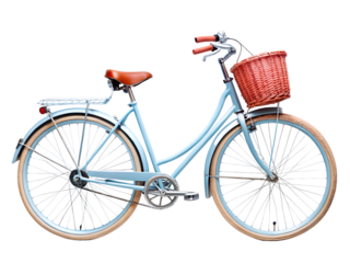 Blue vintage bicycle with wicker basket isolated on black background isolated on white background isolated on transparent background