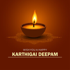 Karthigai Deepam Festival Illustration with Traditional Oil Lamp