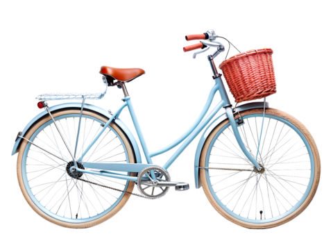 Blue vintage bicycle with wicker basket isolated on black background isolated on white background isolated on transparent background - Powered by Adobe