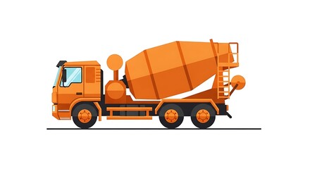 Orange cement mixer truck vector illustration for construction equipment industry use
