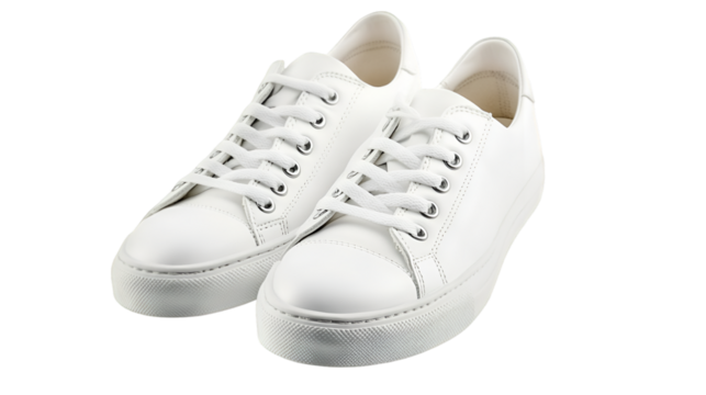 Pair of trendy white leather sneakers, ideal for everyday wear and stylish look