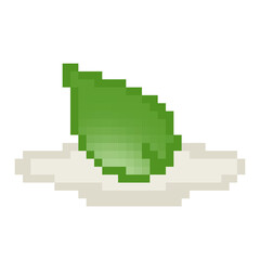 Obraz premium Wasabi Green Paste Condiment on Small Plate Pixel Art Icon