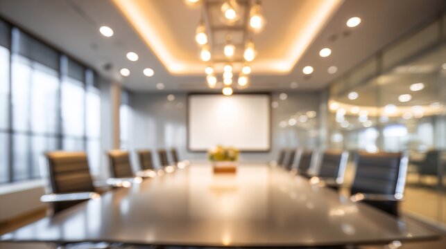 Office blur meeting room blurred background of blurry boardroom presentation with work desk for business discussion, corporate conference, enterprise seminar.Suitable for corporate and business theme - Powered by Adobe