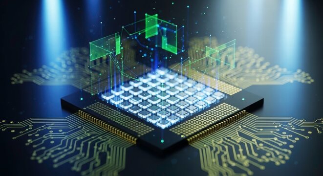 Cybercore: A captivating visual representation of a central processing unit (CPU), showcasing its intricate circuitry, illuminating pathways of data, and symbolizing the core of technology