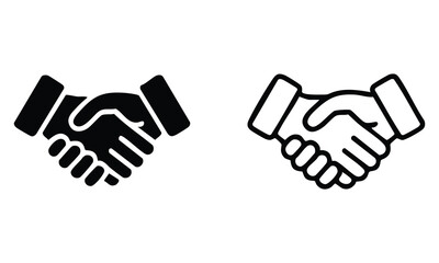 Handshake Icon in Solid and Outline Styles, Black and White Business Agreement or Partnership Symbol, Deal, Contract, and Success Vector Icon Set, Two Styles of Shaking Hands Graphic, 