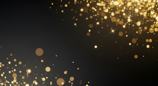 Elegant golden bokeh and shimmering stars on dark background for celebration