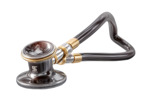 Elegant stethoscope with silver and gold accents, medical instrument for healthcare professionals