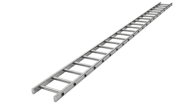 Long aluminum extension ladder for height access and safety. isolated on transparent background