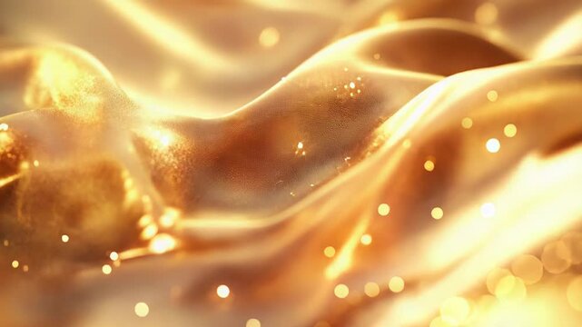 Golden liquid wave creating glowing glitter bokeh pattern