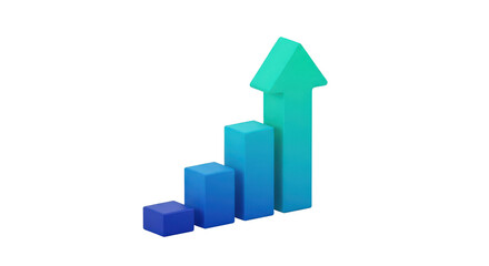 Progressive business growth chart with an upward trending arrow icon isolated on transparent background