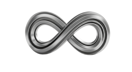 Metallic infinity symbol 3d render concept of endless loop isolated on transparent background