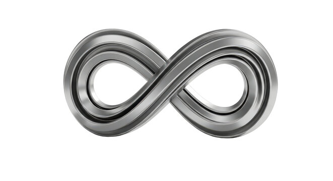 Metallic infinity symbol 3d render concept of endless loop isolated on transparent background