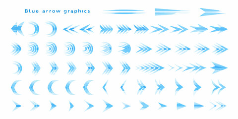 Collection of various blue arrow graphics and directional icons with a clean white background