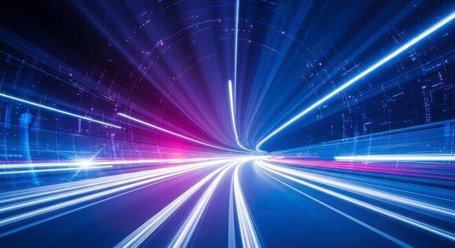 Velocity of Innovation: Abstract visualization of light trails symbolizing speed, technological advancement, and the digital frontier. A dynamic display of motion, perfect for concepts of data flow.