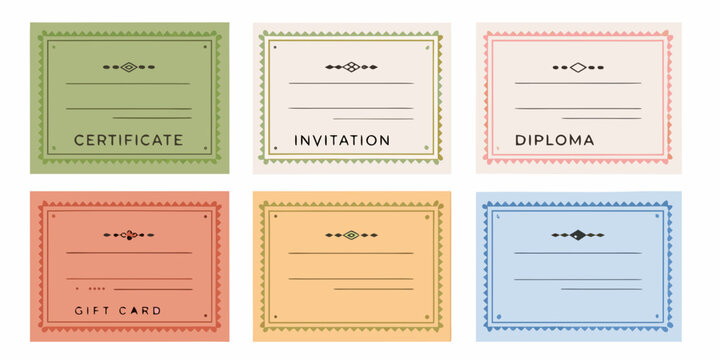 Collection of six colorful decorative blank certificates invitations diplomas and gift cards for various occasions
