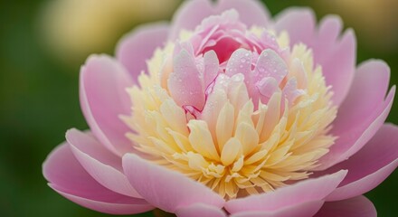 Peony Blossom's Pastel Beauty: A delicate close-up reveals the exquisite layers of a peony flower, displaying soft pink petals that gently unfold to reveal a creamy center.