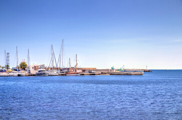 Nessebar harbor with yachts and boats in a beautiful sunny day in Nessebar, Bulgaria, Europe