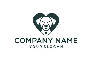 Dog Head in Heart Minimalist Logo Design for Pet Care and Veterinary Services