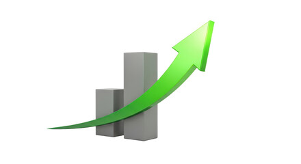 Green arrow rising over bar graph, symbolizing business growth isolated on transparent background