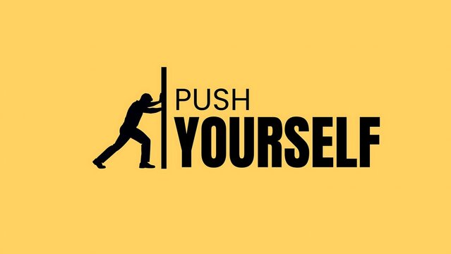 Push Yourself Motivational Fitness Quote with Athletic Person Silhouette on Bold Yellow Background