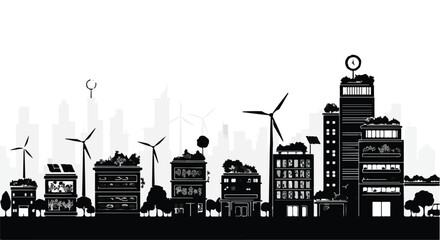 Fototapeta premium Futuristic eco-friendly city skyline powered by renewable energy.