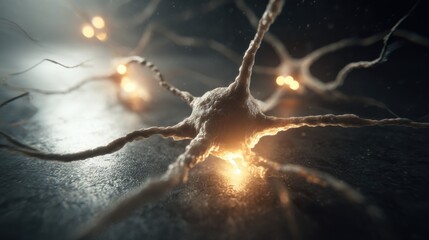 Intricate Neuron Structures with Glowing Axon and Dendrite Connections in a Scientific and Abstract Background Environment