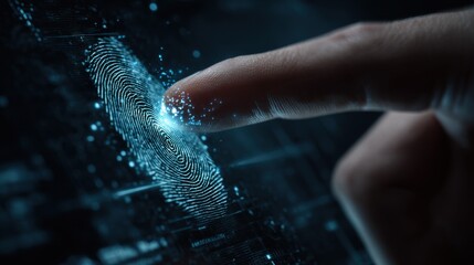 Digital fingerprint recognition with glowing effects and futuristic appearance showcasing technology and security concepts