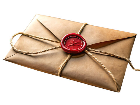 Vintage letter sealed with red wax isolated on black background isolated on white background isolated on transparent background
