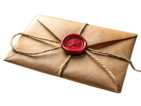 Vintage letter sealed with red wax isolated on black background isolated on white background isolated on transparent background