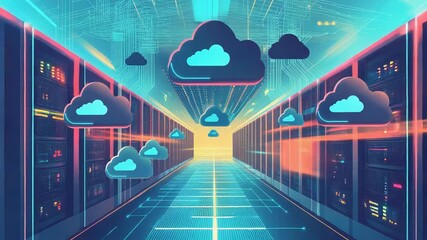 Cloud computing data center servers connected by network