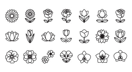 Set of minimalist flower icons simple line art vector design floral elements for spring and summer t