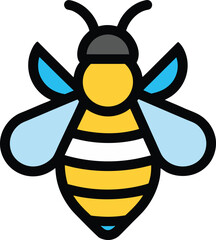 Cute bee character flat design illustration with wings and hat isolated on transparent background