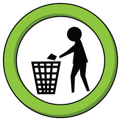 Person Throwing Trash in Bin Icon with Green Circle