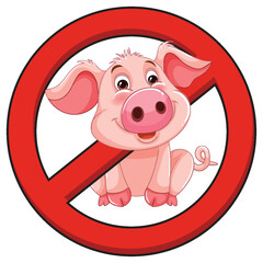 No Pigs Allowed Cartoon Vector Sign Illustration