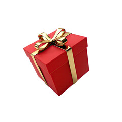 Obraz premium A Red Gift Box Tied With A Golden Ribbon And Bow Isolated On A Transparent Background With Soft Lighting